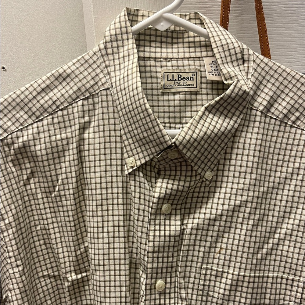 L.L. Bean Men's Plaid Shirt - Cream and Brown